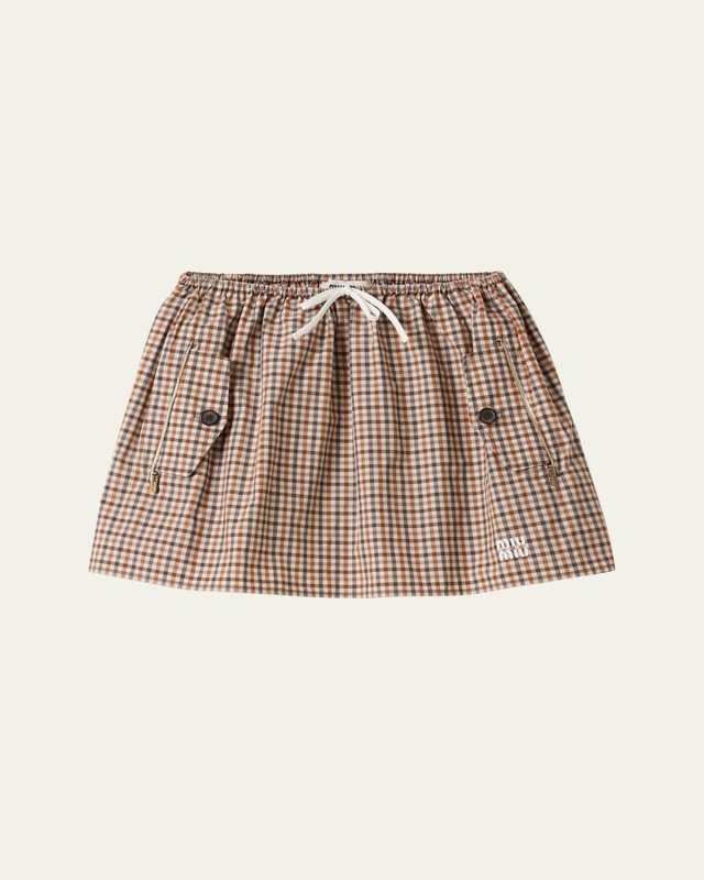 Check Drawstring Mini Skirt